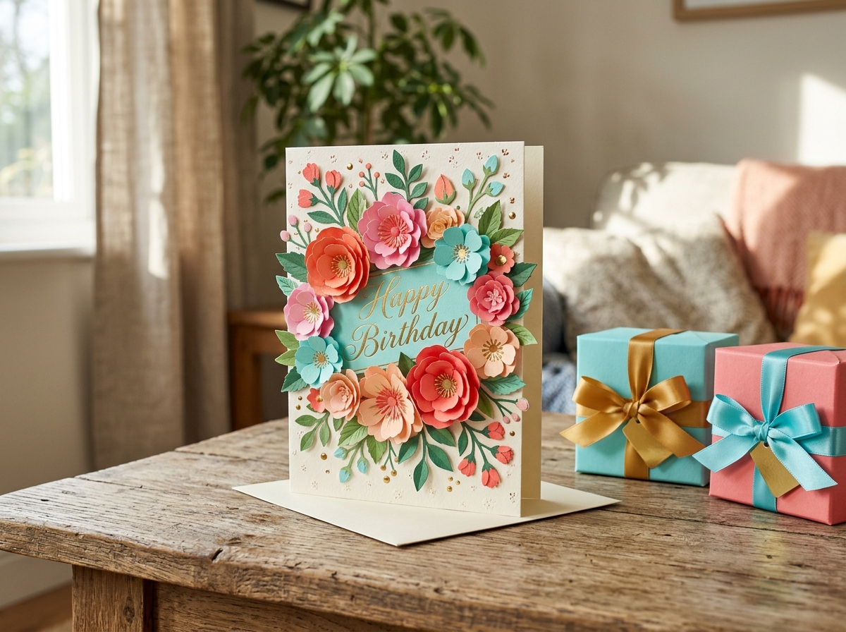 3D Handmade Floral Birthday Card