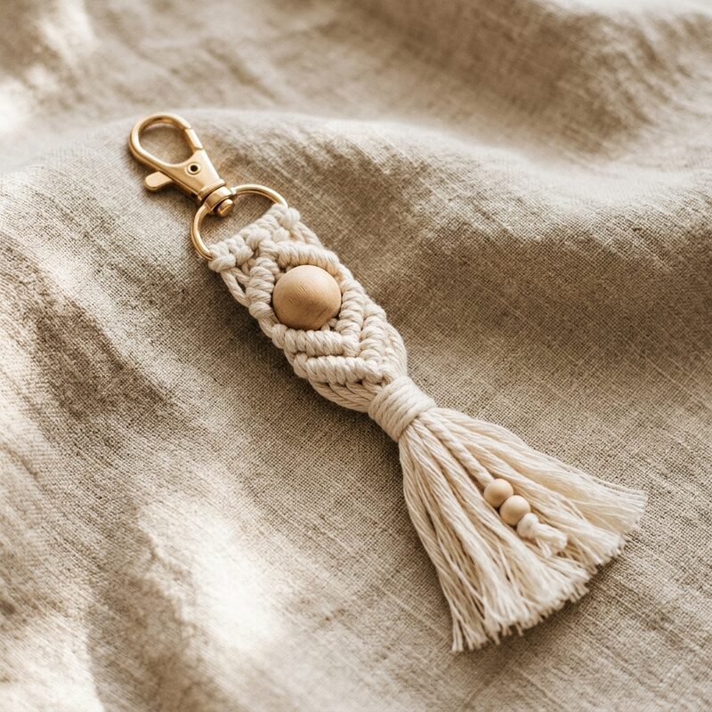 Keychain with Wooden Bead