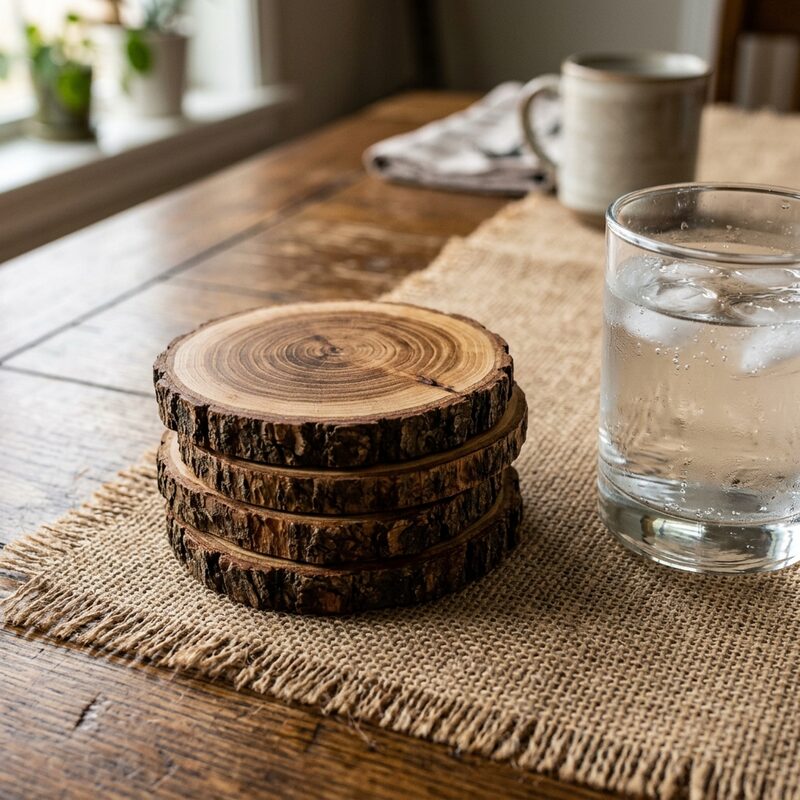 Round Wood Slice Coasters (Set of 4)